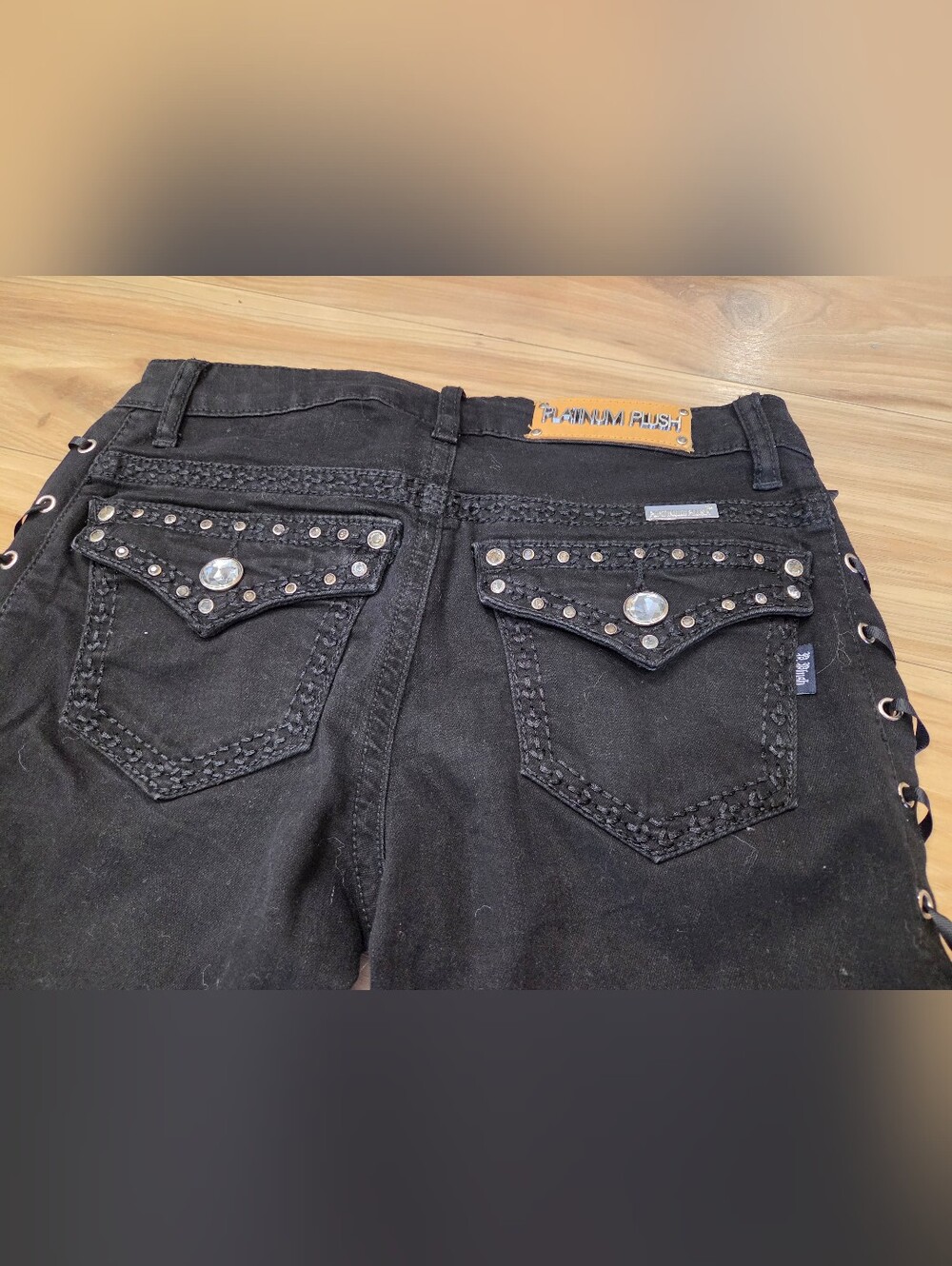 NWT - Black Lace-Up Wide Leg Jeans with Side Grommet Detailing - Picture 6 of 10